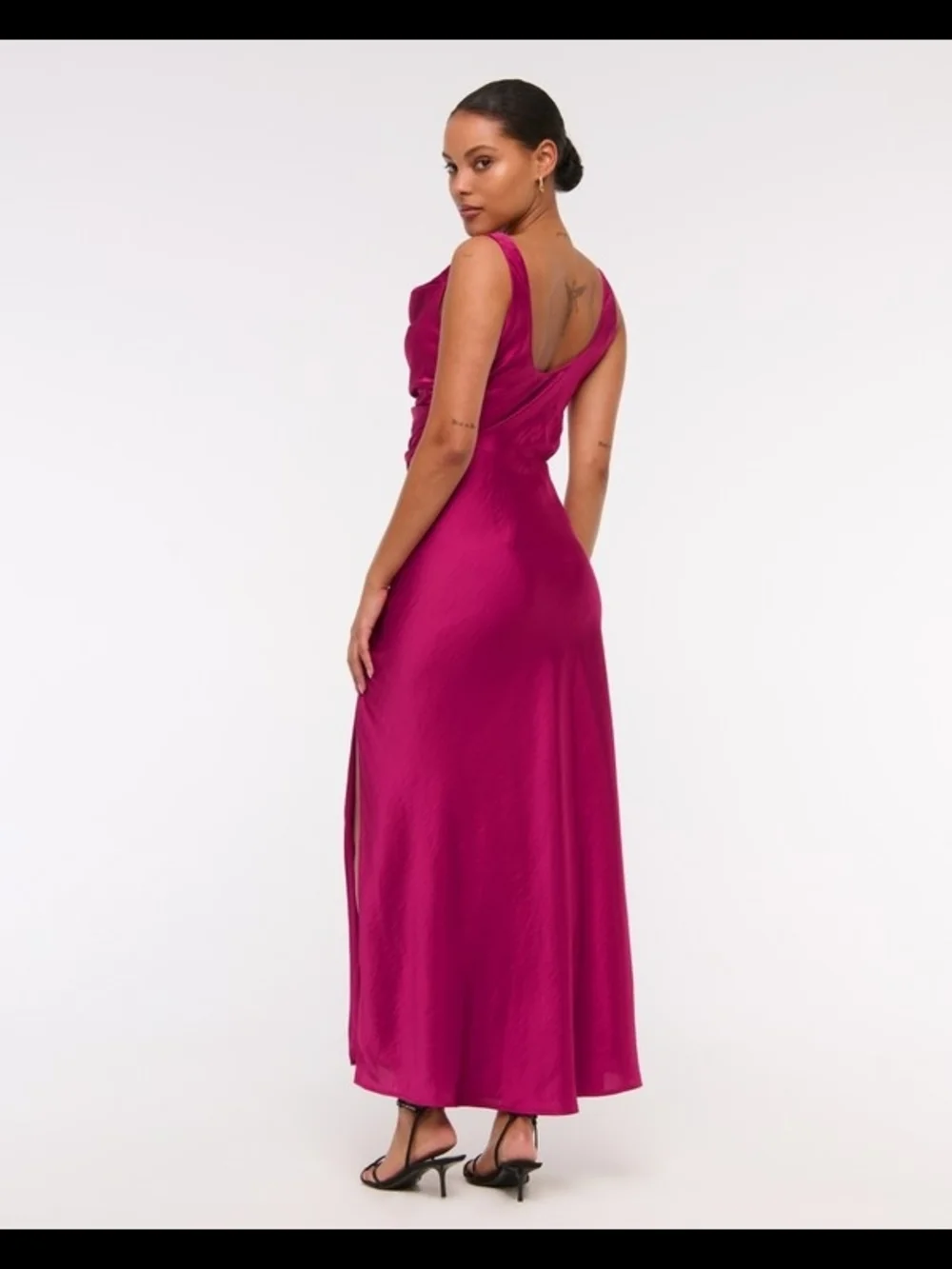 Abercrombie & Fitch Magenta Ruched Cowl Neck Maxi Dress with Side Slit Sz L New